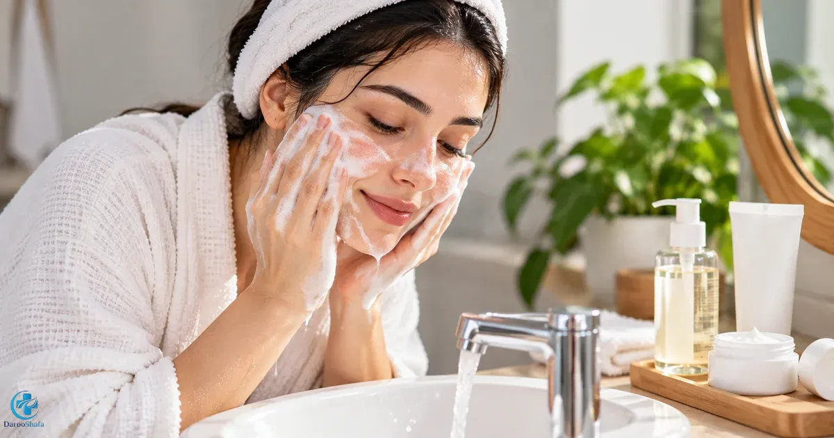 شستشوی صورت با شوینده ملایم برای مراقبت از پوست