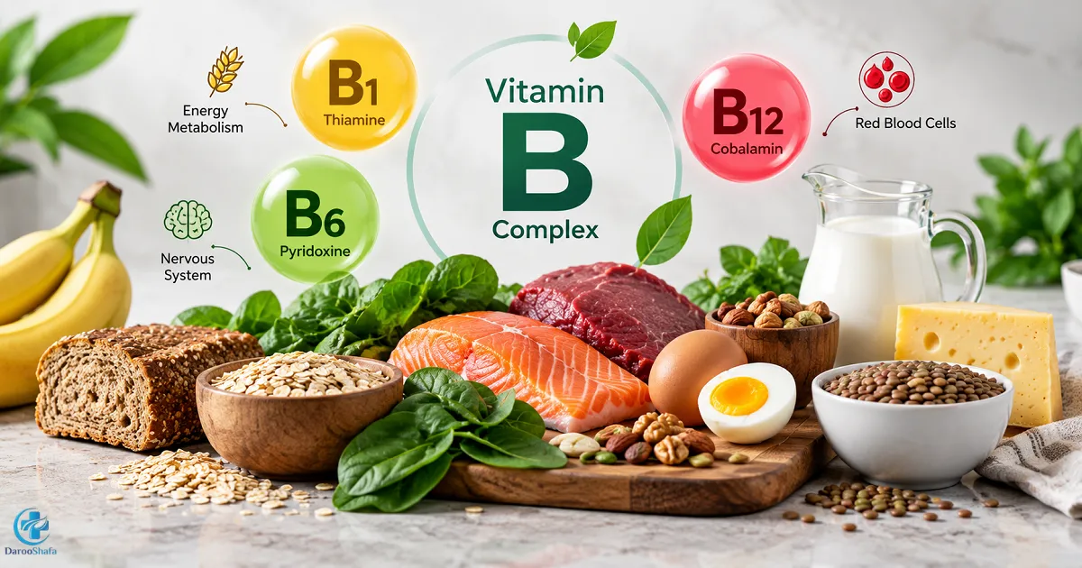 منابع غذایی ویتامین‌های B1، B6 و B12 شامل تخم مرغ، ماهی، گوشت، لبنیات و حبوبات
