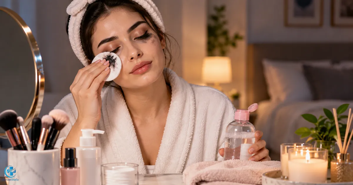 پاک کردن آرایش صورت با پد قبل از خواب