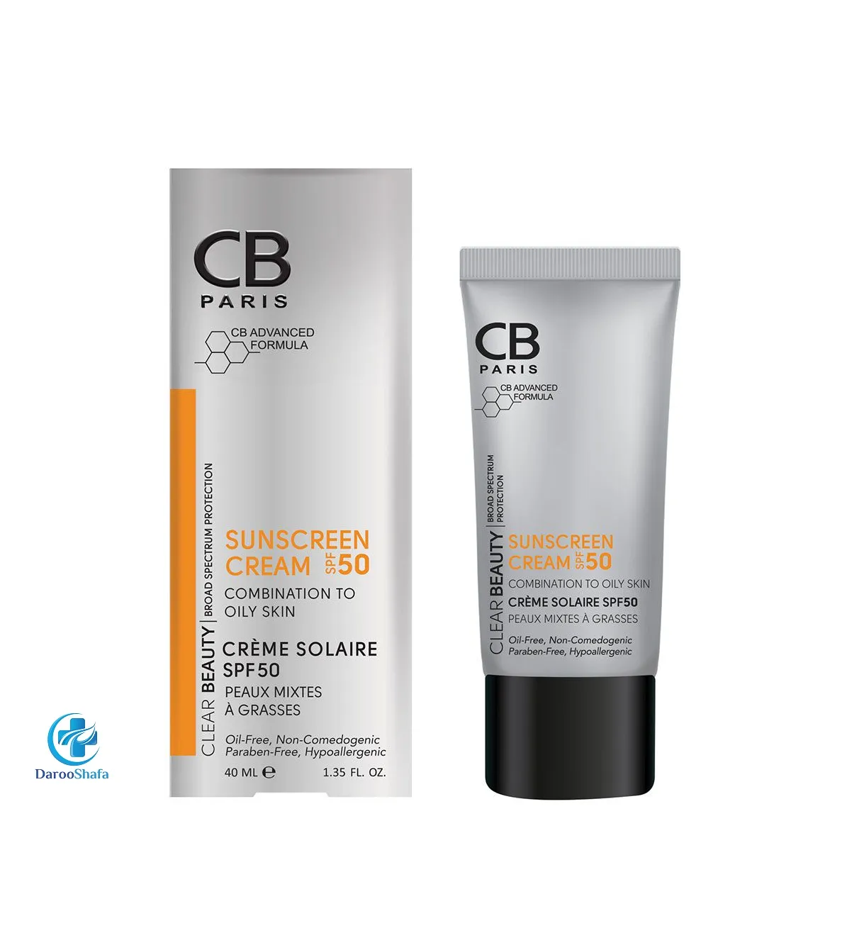 کرم ضد آفتاب پوست چرب و مختلط بی رنگ SPF50 سی بی