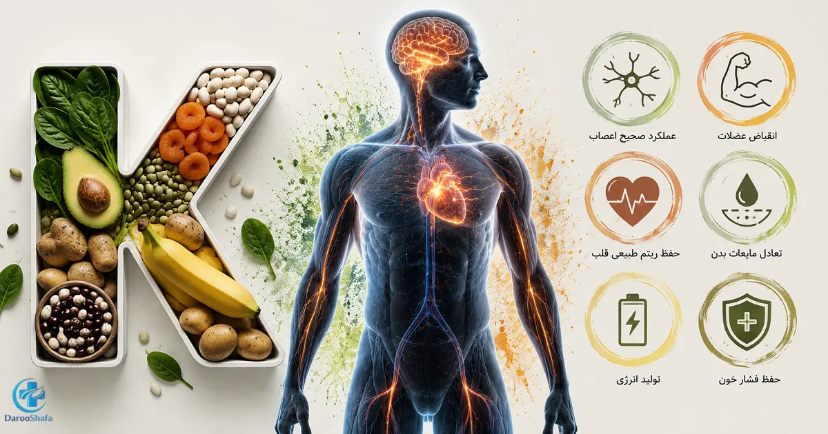 نقش پتاسیم در عملکرد عضلات، سیستم عصبی، سلامت قلب، حفظ تعادل مایعات بدن و تولید انرژی