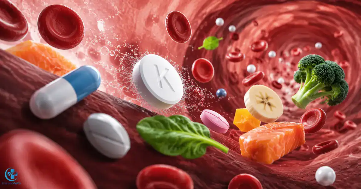 نمایش سطح پتاسیم در جریان خون و تأثیر داروها و غذاهای مختلف بر تعادل پتاسیم بدن