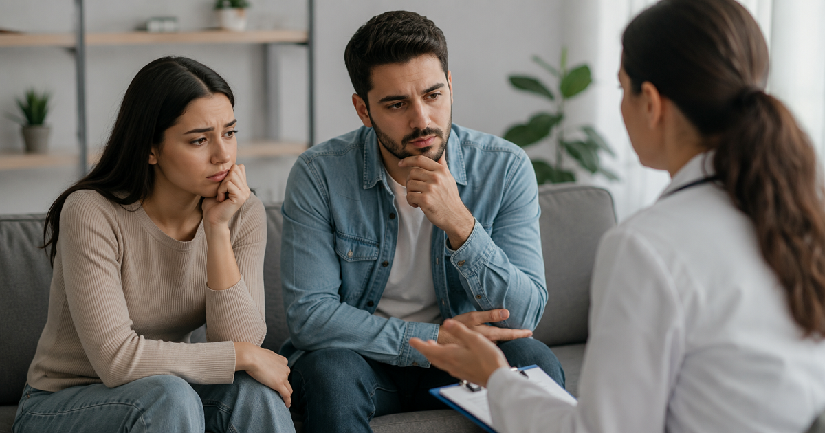 زوج در حال مشاوره با پزشک پس از مثبت شدن آزمایش HPV