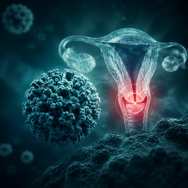 تصویر شماتیک ویروس HPV و تأثیر آن بر دهانه رحم؛ راهنمای کامل ویروس پاپیلومای انسانی