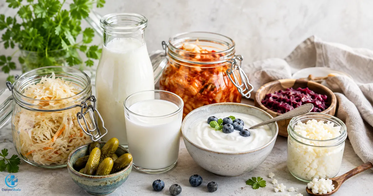 ماست، کفیر، کیمچی و سبزیجات تخمیری به عنوان منابع غذایی پروبیوتیک برای نفخ