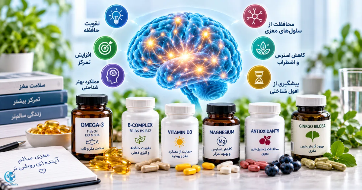 مکمل امگا 3، ویتامین B، ویتامین D، منیزیم، آنتی اکسیدان و جینکوبیلوبا برای حافظه