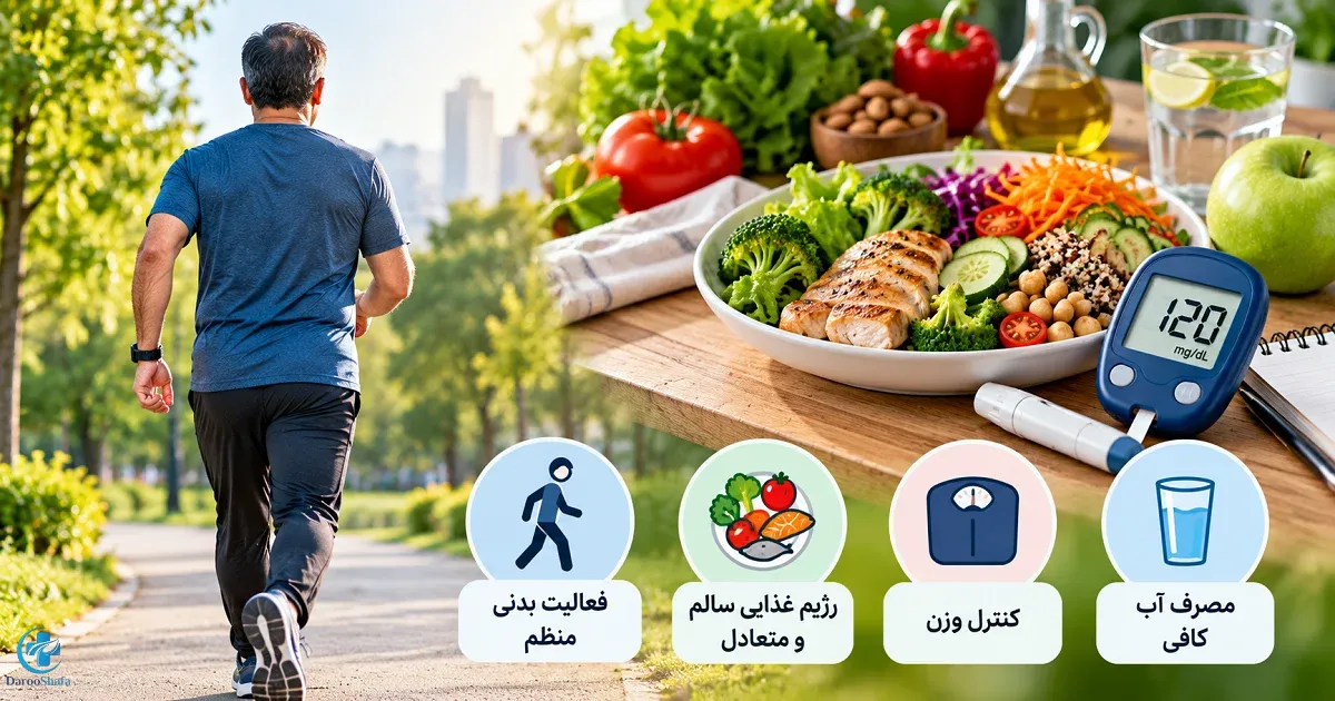 پیاده روی، تغذیه سالم، کنترل وزن و مصرف آب کافی برای مدیریت قند خون